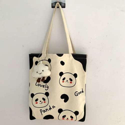Panda Print Canvas Tote Bag