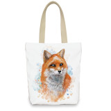 Zipper Closure Handbag Fox Canvas Shoulder Tote Bag With Large Capacity