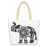 Zipper Closure Handbag Elephant Canvas Shoulder Tote Bag With Large Capacity