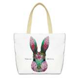 Zipper Closure Handbag Bunny Canvas Shoulder Tote Bag With Large Capacity