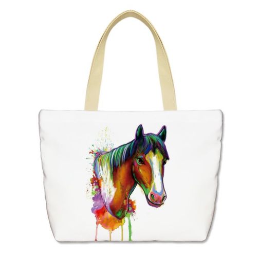 Zipper Closure Handbag Horse Canvas Shoulder Tote Bag With Large Capacity