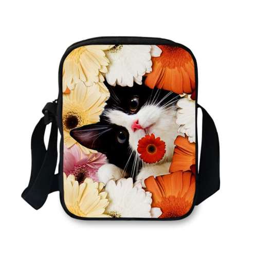 Cat Print Oxford Crossbody Bag