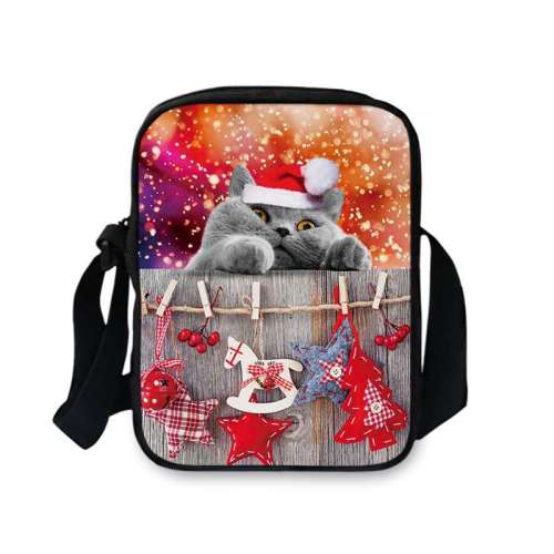 Merry Christmas Cat Print Oxford Crossbody Bag