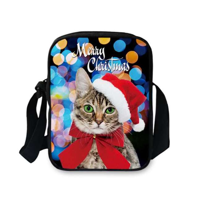 Merry Christmas Cat Print Oxford Crossbody Bag