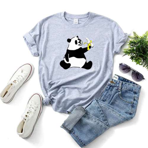 Womens Cute Panda Print Cotton T-shirts Tops