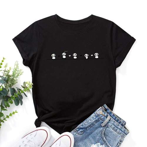 Unisex Cute Panda Print Cotton Loose T-shirts Tops