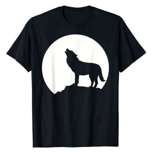 Designed Family Matching T-shirts Unisex Wolf Moon Print Tops