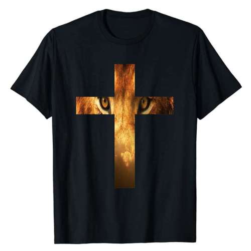 Designed Family Matching T-shirts Unisex Lion Cross Print Short Sleeve Tops
