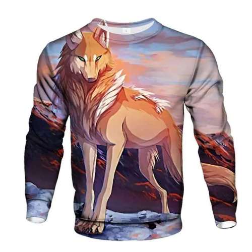 Unisex Wolf Print Pullover Sweatshirts