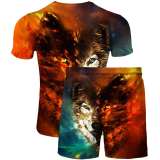 Unisex Wolf Print T-shirt Shorts Sets