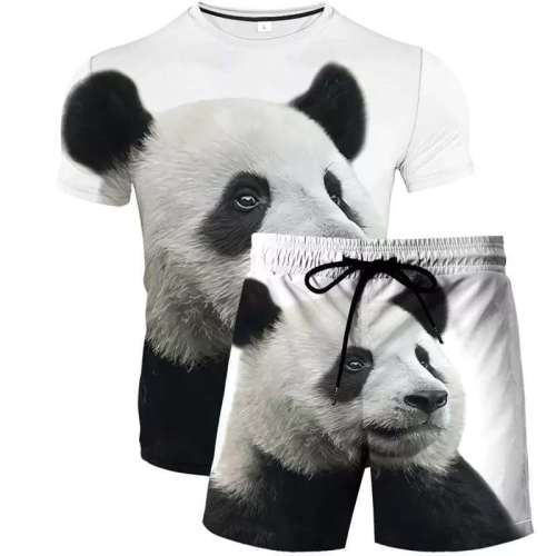 Unisex Panda Print T-shirt Shorts Sets