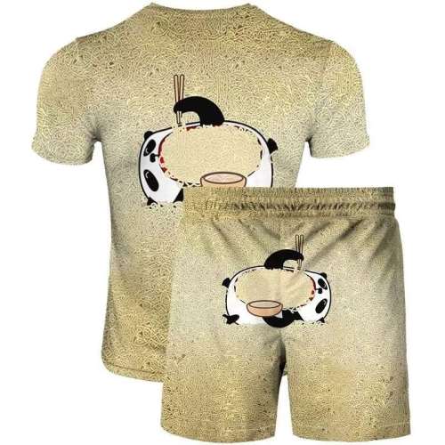 Unisex Panda Print T-shirt Shorts Sets