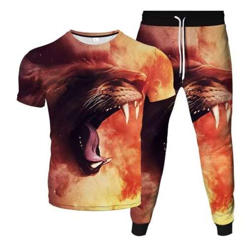 Unisex Lion Print T-shirt Pants Sets