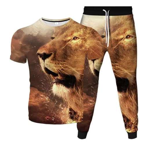 Unisex Lion Print T-shirt Pants Sets