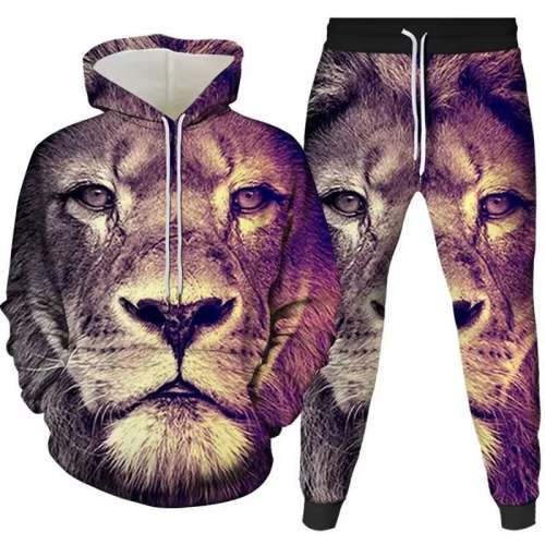 Unisex Lion Print Hoodies Pants Sets