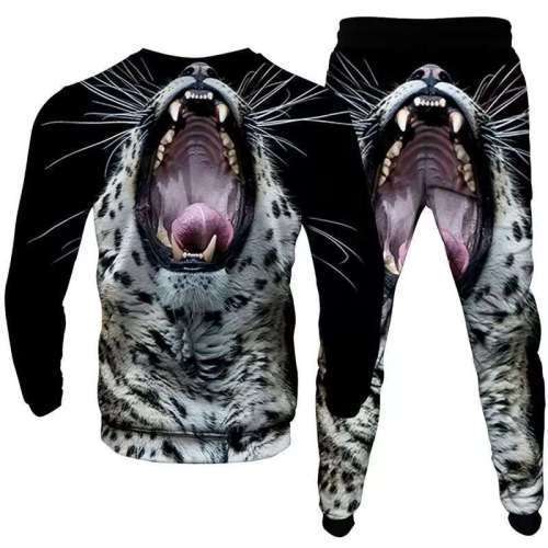 Unisex Tiger Print Pullover Sweatshirt Pants Sets