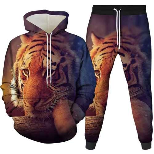 Unisex Tiger Print Hoodies Pants Sets