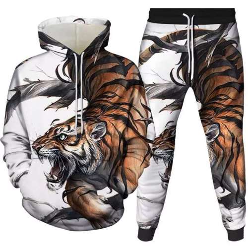 Unisex Tiger Print Hoodies Pants Sets