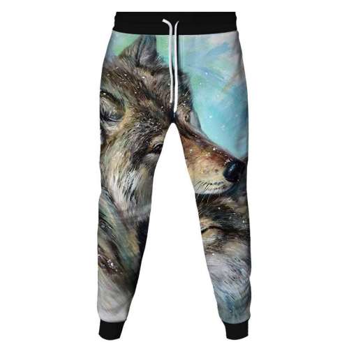 Unisex Wolf Print Elasticated Sports Pants