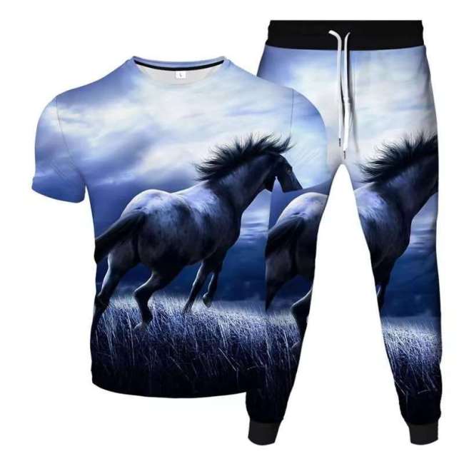 Unisex Horse Print T-shirt Pants Sets