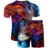 Unisex Eagle Print T-shirt Shorts Sets
