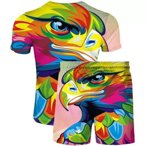 Unisex Eagle Print T-shirt Shorts Sets