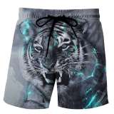 Men Tiger Print Elasticated Beach Shorts
