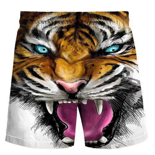 Men Tiger Print Elasticated Beach Shorts