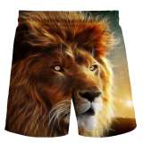 Men Lion Print Elasticated Beach Shorts