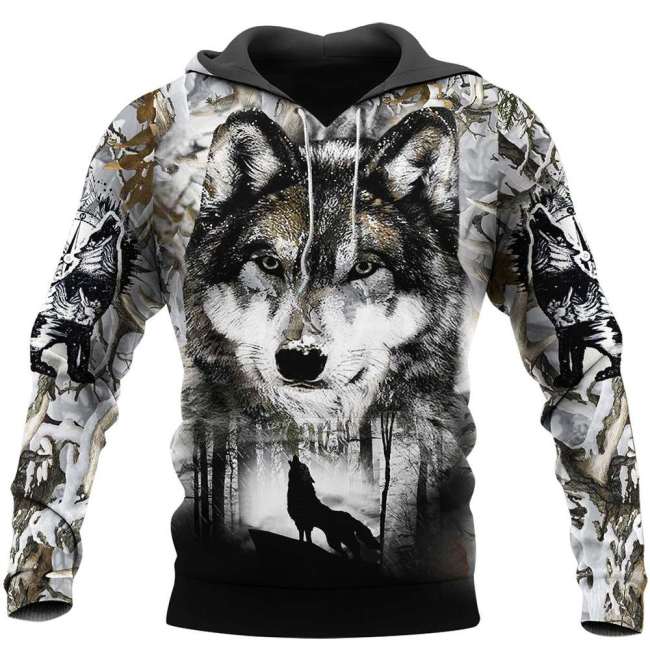 Black And White Wolf Hoodie