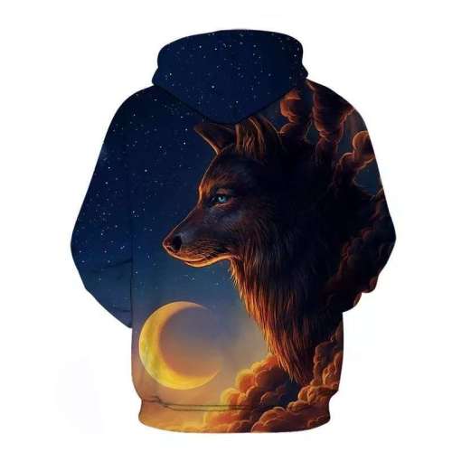 Family Matching Hoodies Unisex Wolf Print Pullover Sweatshirt