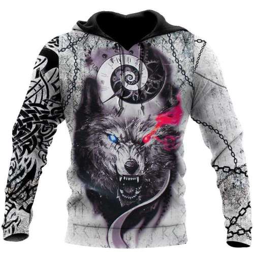 Unisex Wolf Print Pullover Sweatshirt Hoodies