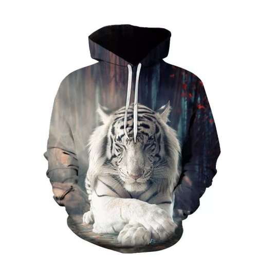 3D Hoodies White Tiger