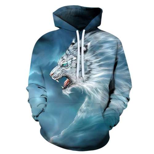 Blue And White Tiger Hoodie
