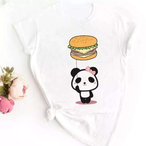 Womens Cute Panda Print Cotton T-shirts Tops