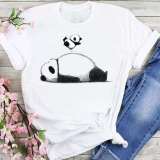 Unisex Cute Panda Print Cotton Loose White T-shirts Tops