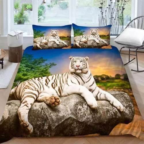 White Tiger Print Bedding