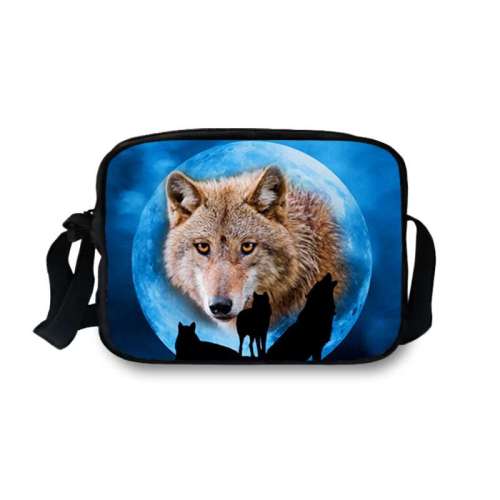 Wolf Print Oxford Crossbody Bag With Adjustale Strap