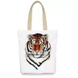 Zipper Closure Handbag Tiger Canvas Shoulder Tote Bag With Large Capacity