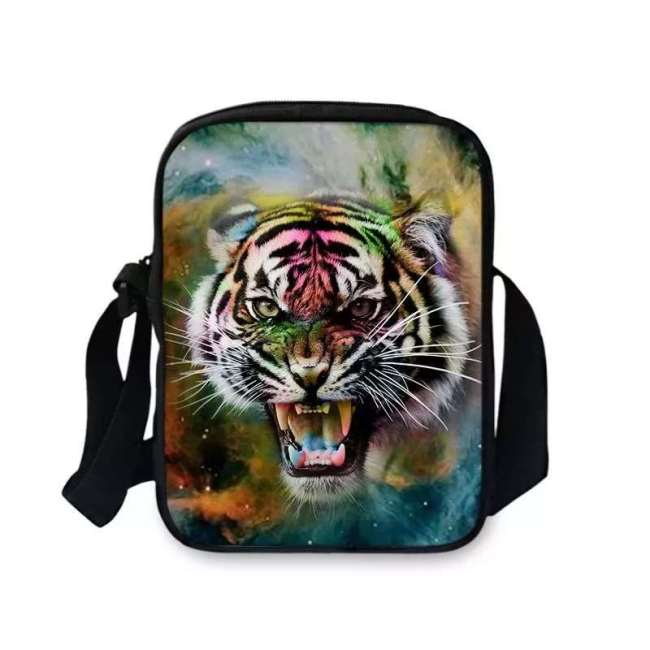 Tiger Print Oxford Crossbody Bag With Adjustale Strap