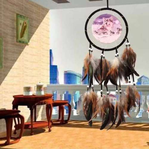 Handmade Wolf Feather Ornament Wind Chimes Dream Catcher