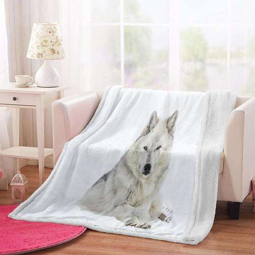 Fleece White Wolf Blanket