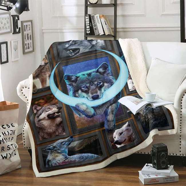 3D Wolf Print Double Flannel Plush Thick Throw Blanket