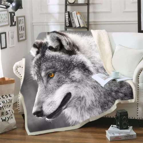 3D Wolf Print Cotton Plush Thick Throw Blanket