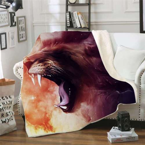 3D Lion Print Cotton Plush Thick Throw Blanket