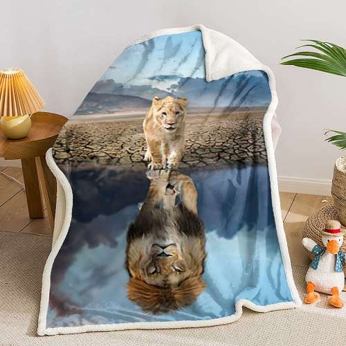 3D Lion Print Cotton Plush Thick Throw Blanket