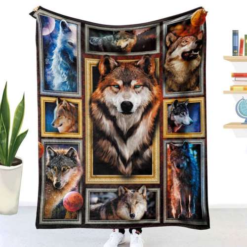 3D Wolf Print Cotton Plush Thick Throw Blanket