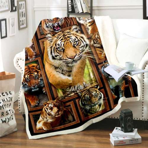 3D Tiger Print Cotton Plush Thick Throw Blanket
