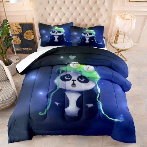 3D Panda Print Quilt Set Cotton Comforter Set for Adults Teens