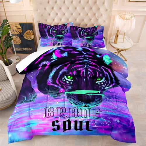 3D Tiger Print Quilt Set Cotton Comforter Set for Adults Teens